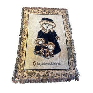 Vintage Boyds Bears & Friends Tapestry Throw Blanket – Leopard Trim – Adorable B